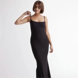 Quince Black Tencel Rib Knit Maxi Slip Dress